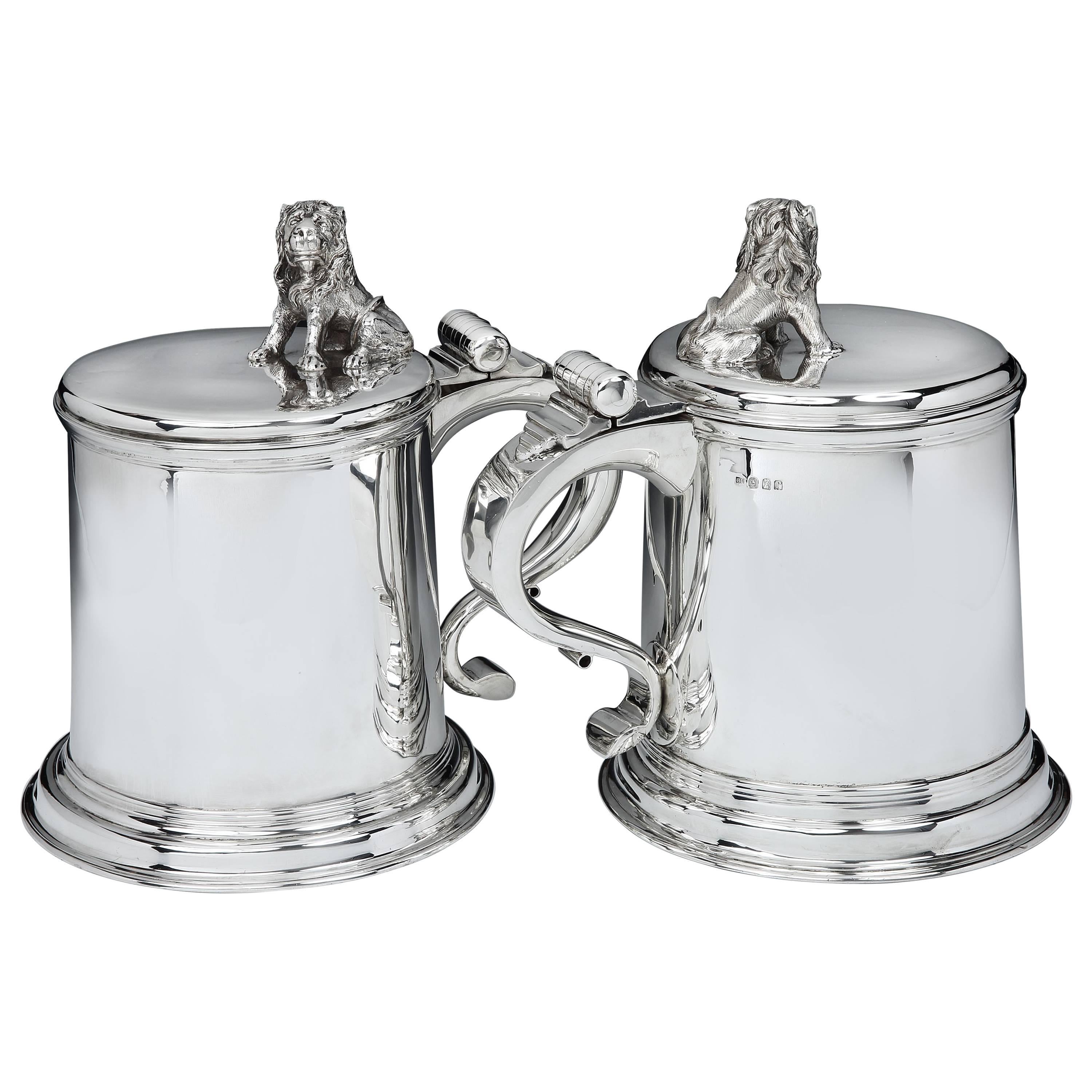Massive and Heavy Sterling Silver 'Lion' Tankards