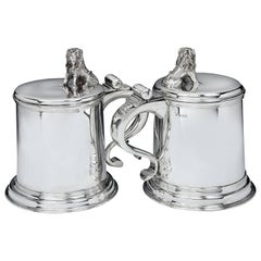 Antique Massive and Heavy Sterling Silver 'Lion' Tankards