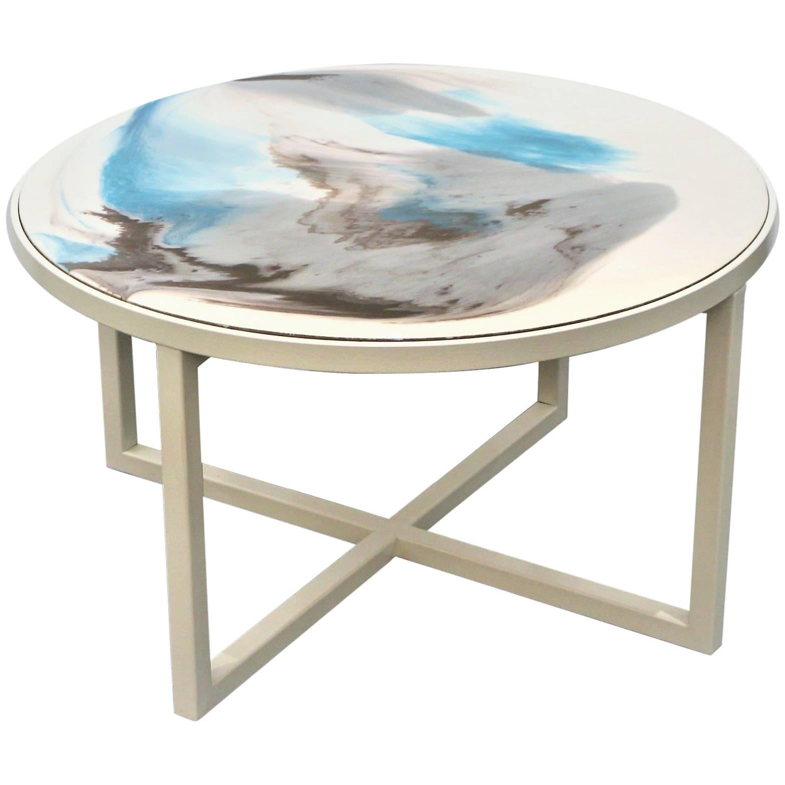 Contemporary Resin Coffee Table "Seashells" on Off-White Satin Steel Base For Sale