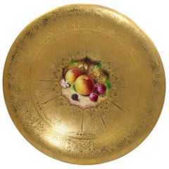 Royal Worcester Heavily Gilded Painted Fruit Comport by Nutt