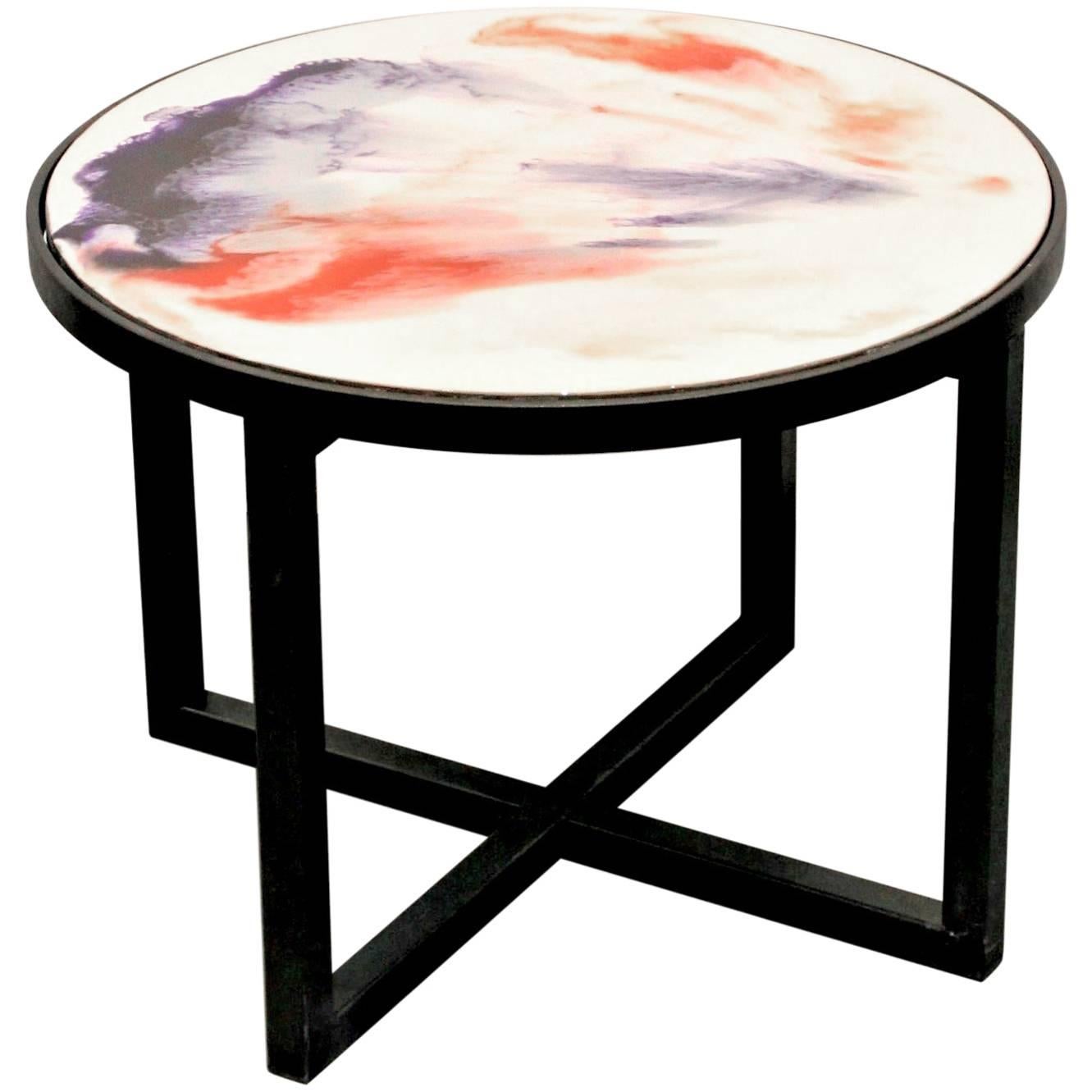 Contemporary Resin Coffee Table "Sunset Clouds" on Black Matte Steel Base For Sale