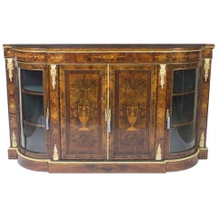 Antique Victorian Walnut Inlaid Four-Door Credenza, 19th Century