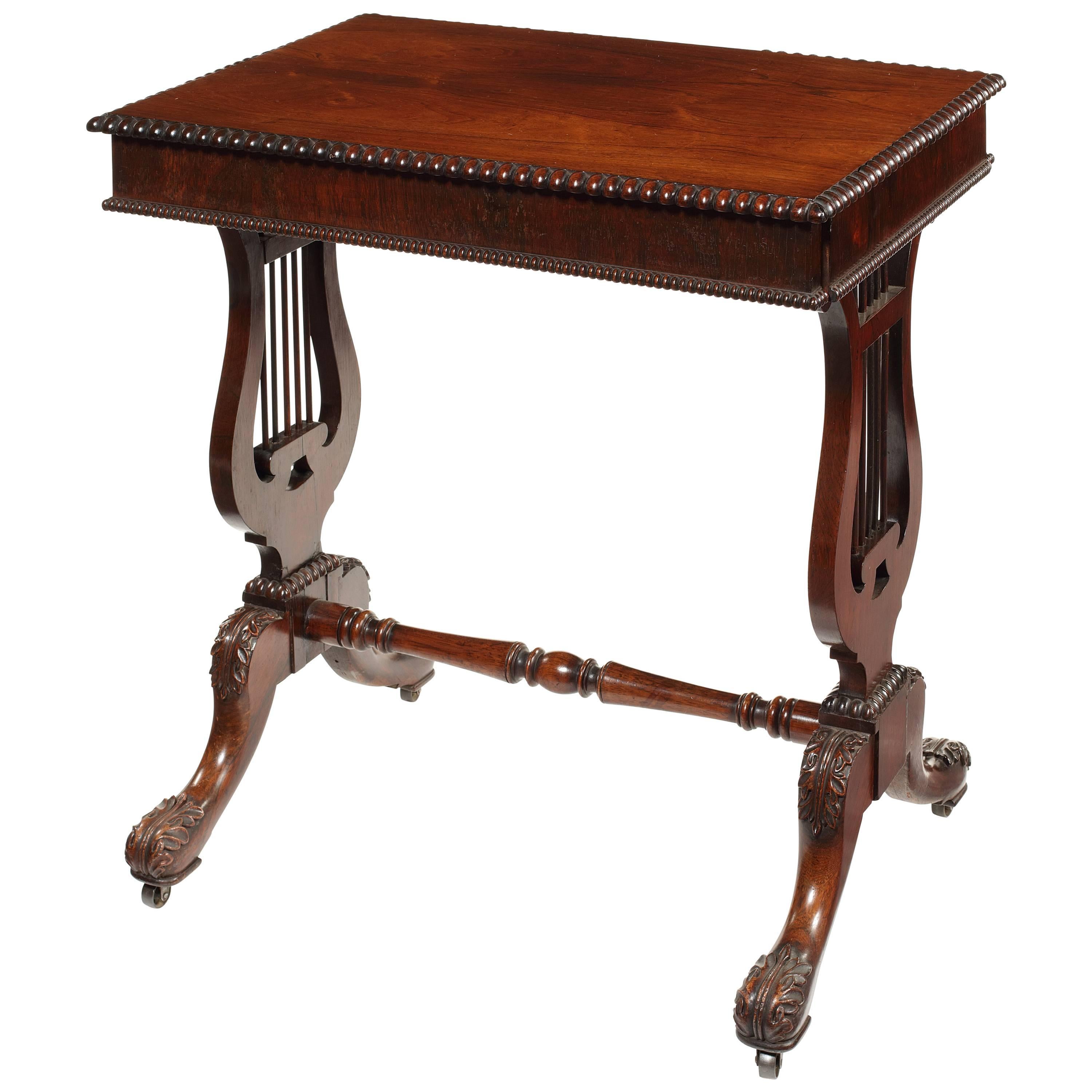 William IV Rosewood Lyre End Work Table Attributed to Gillows
