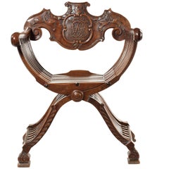 Mid-19th Century Italian Carved Walnut 'Savonarola' Chair
