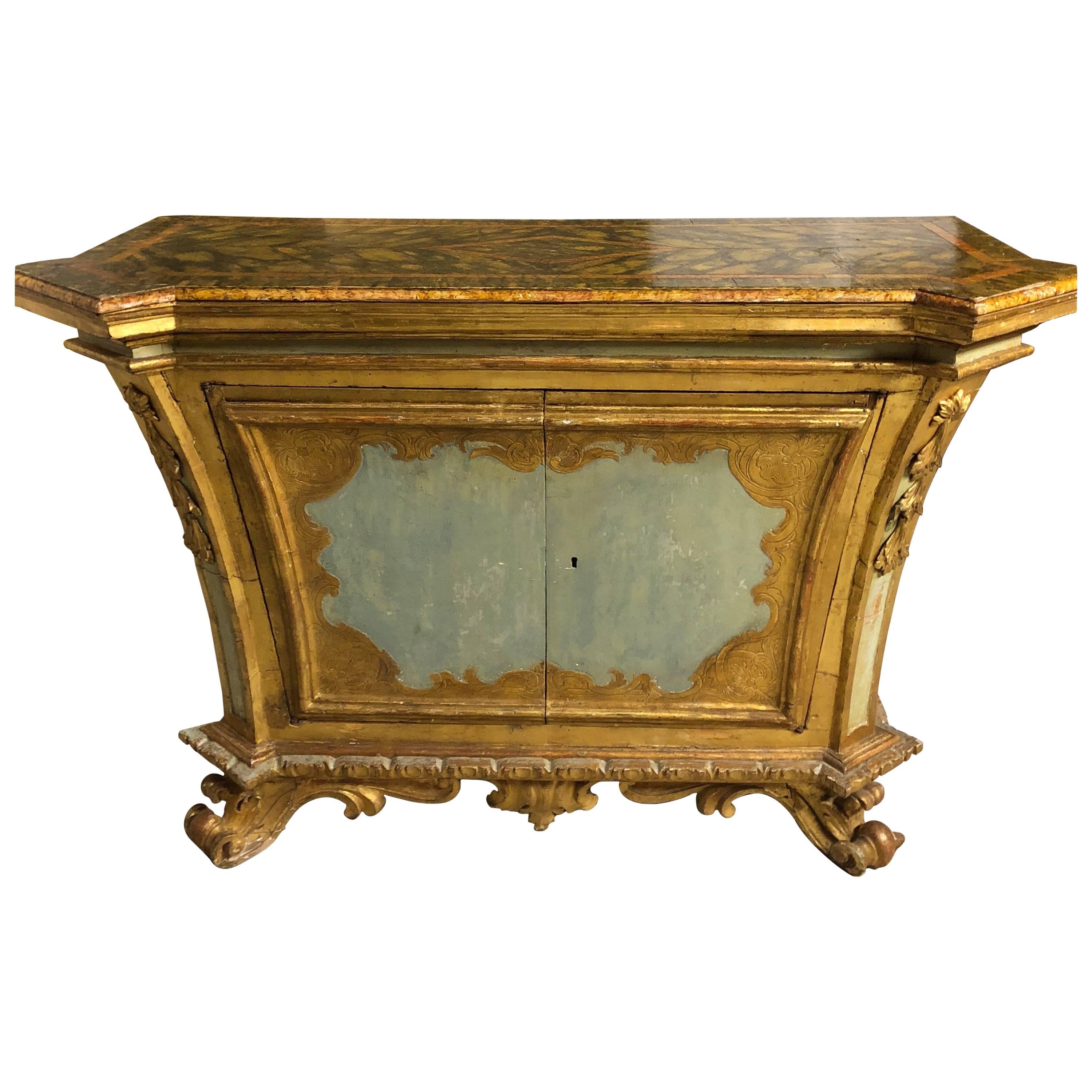 Italian 18th Century Parcel-Gilt and Painted Two-Door Cabinet For Sale