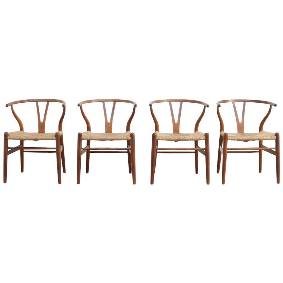 Set of Four Wishbone Chairs by Hans J. Wegner for Carl Hansen