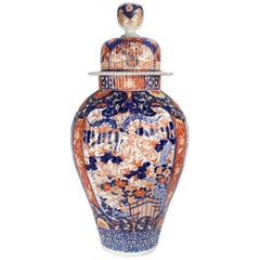 Very Large Antique Japanese Imari Porcelain Floor Vase Cover or Urn