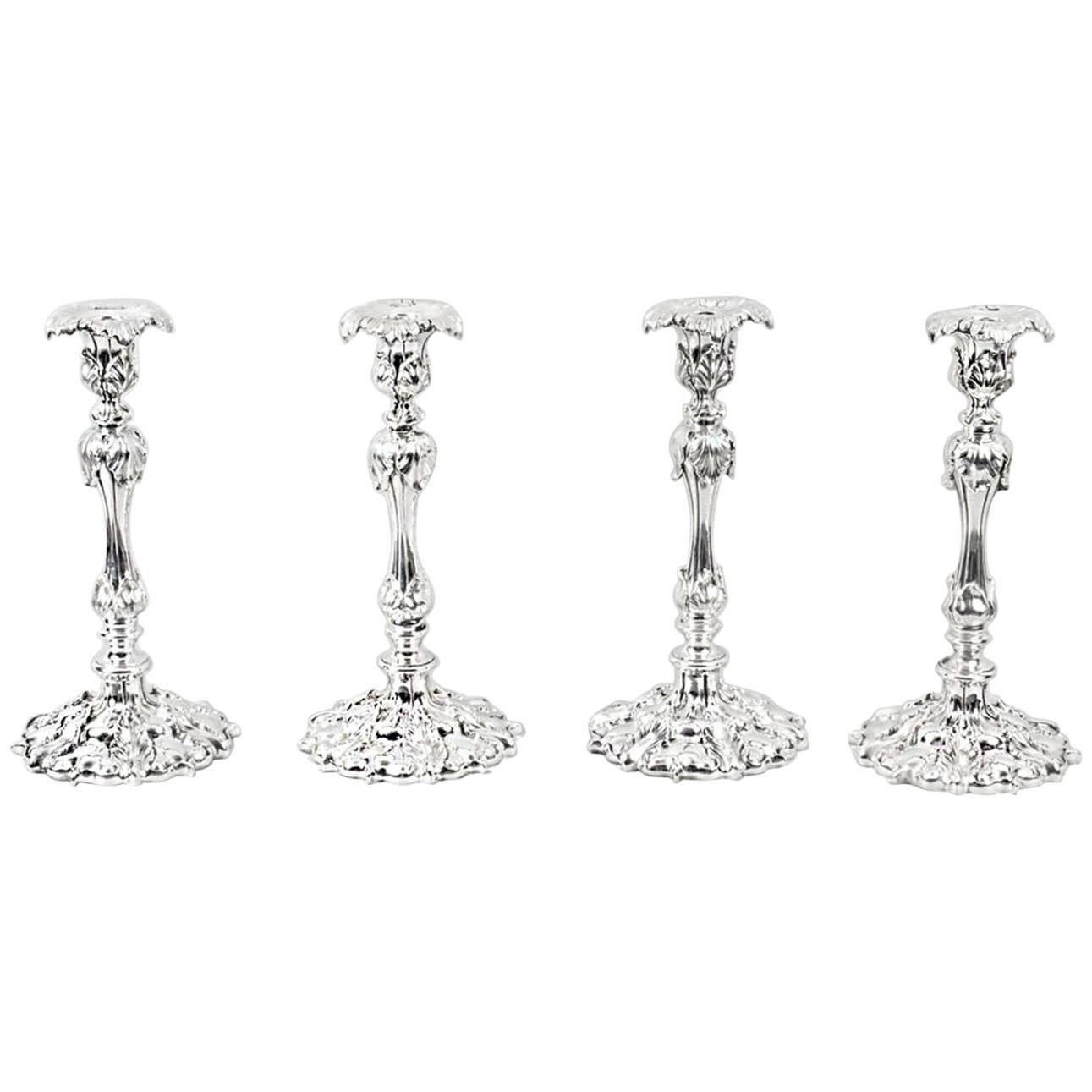 Antique Set of Four Silver Plate Candlesticks by Elkington & Co, 19th Century