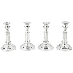 Antique Set Four Old Sheffield Telescopic Silver Plated Candlesticks, 19th Century