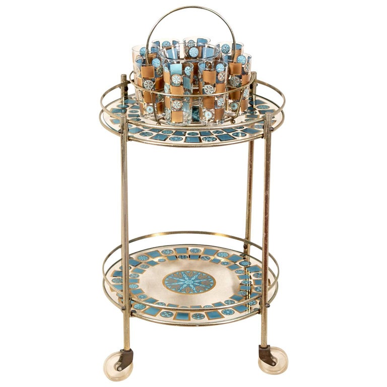 Vintage Bar Cart with Matching Glassware at 1stDibs