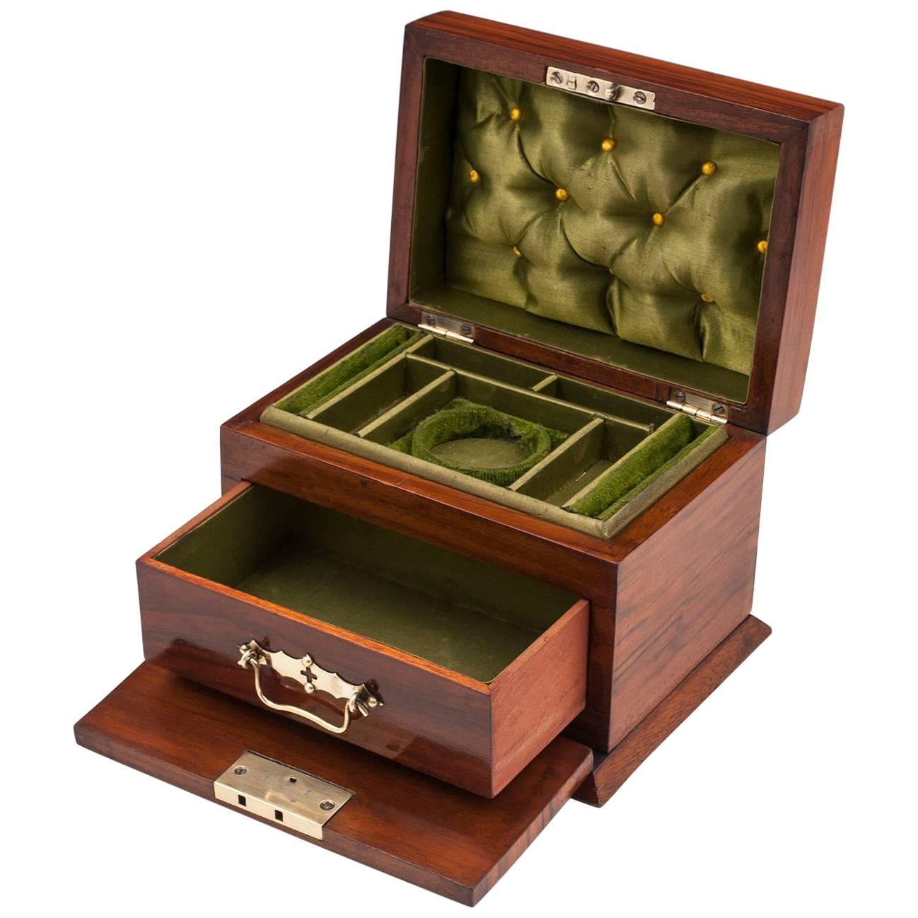 Small Antique Walnut and Brass Jewelry Box