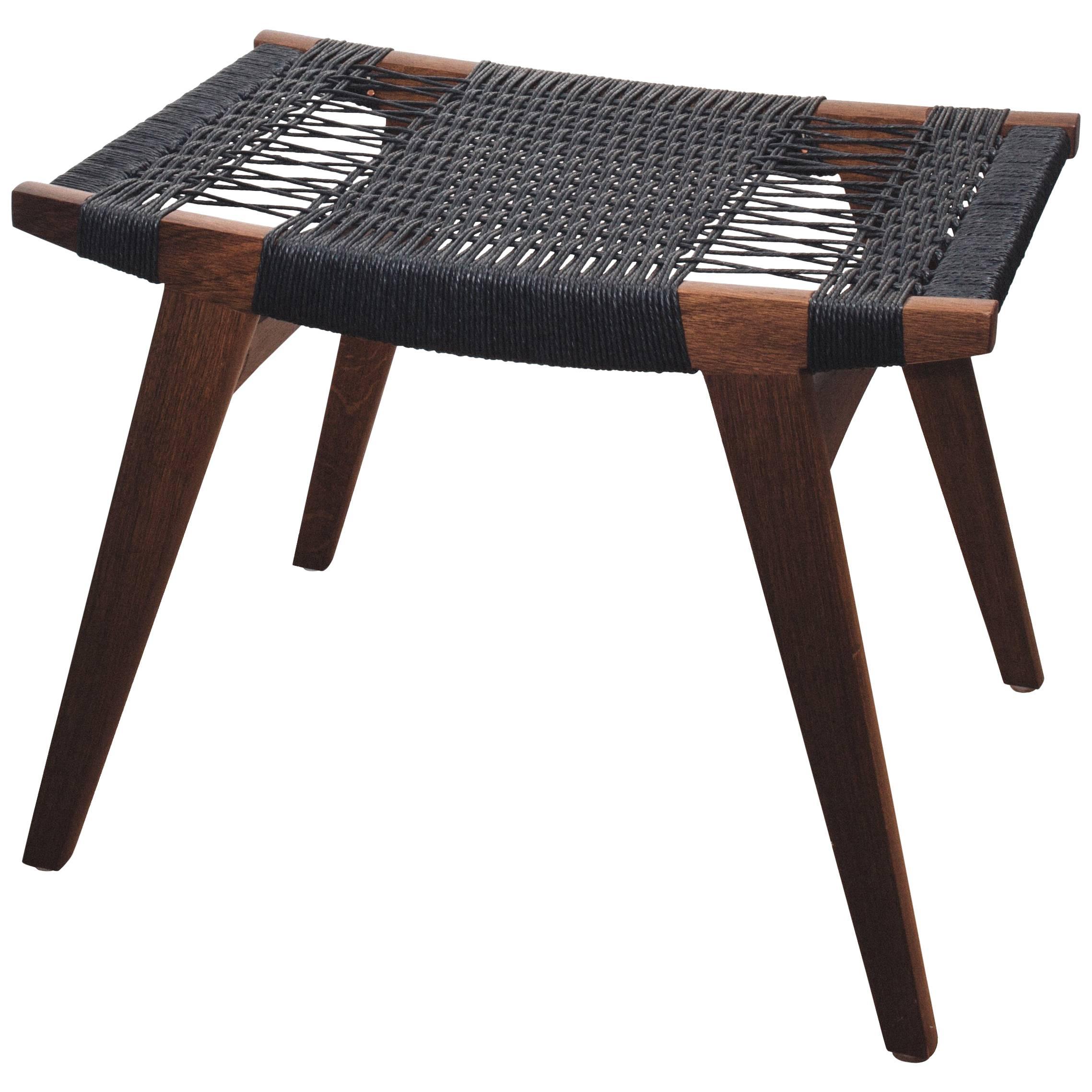 Contemporary Pi Stool, Bog Oak Frame, Matt Oil-Finish, Black Danish Cord Seat