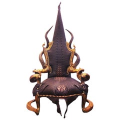 Crocodile Black Sharp Armchair with Real Horns