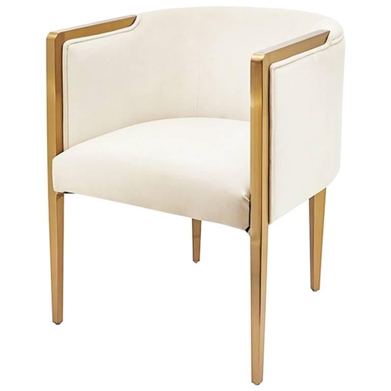 Guardian Armchair with White or Black Velvet Fabric with Satinated Gold Finish