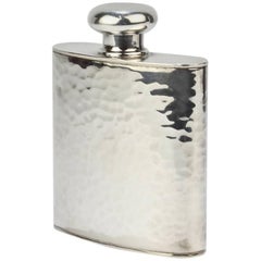Vintage Hand-Hammered Sterling Silver Liquor or Whisky Hip Flask by Schroth