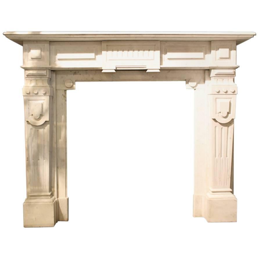 White Marble Fireplace Mantel, 19th Century