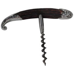American Art Nouveau Sterling Silver and Horn Corkscrew