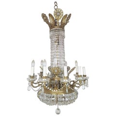Antique 19th Century French Empire Style Gilded Bronze and Crystals Chandelier