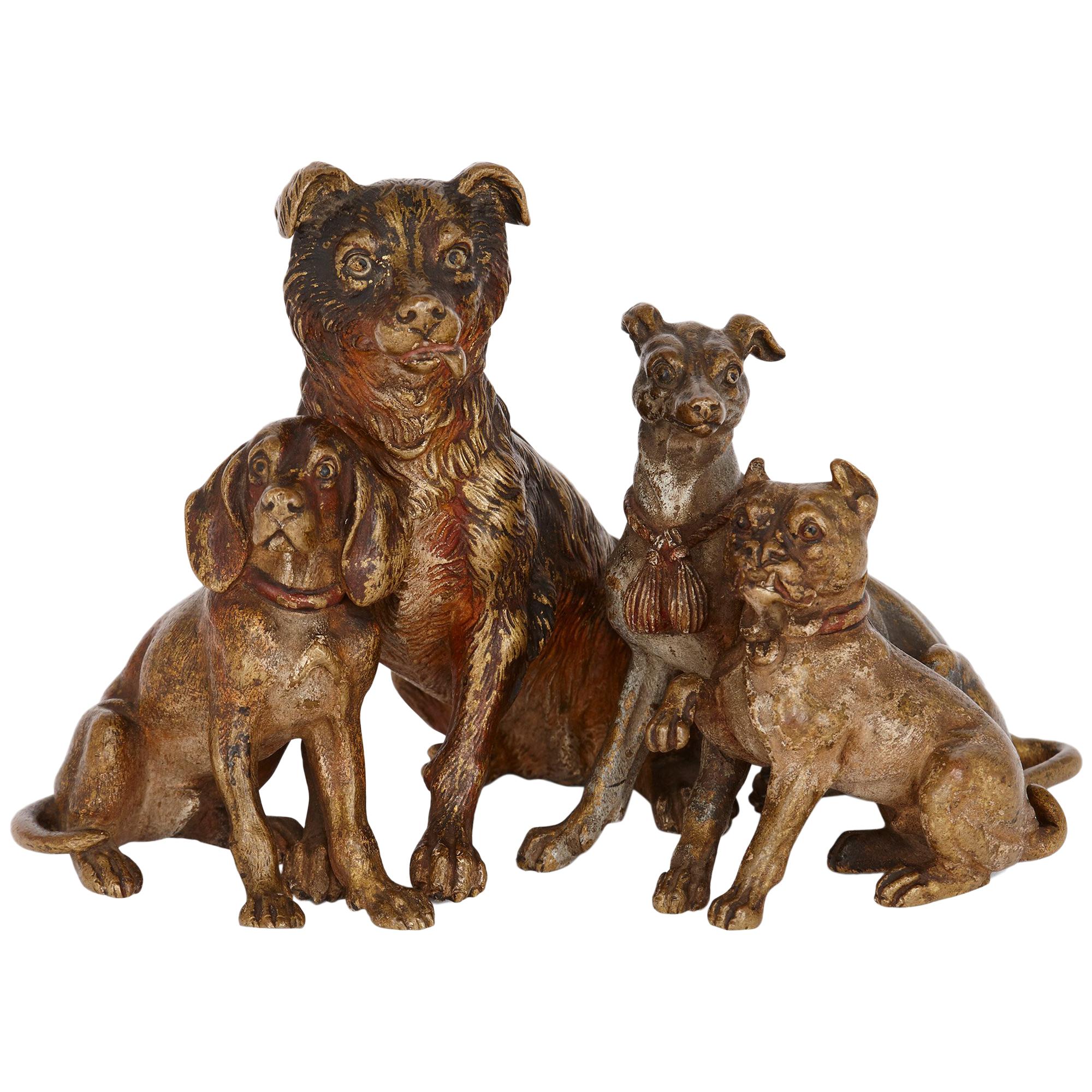 Antique Viennese Cold Painted Bronze Dogs, Attributed to Bergman