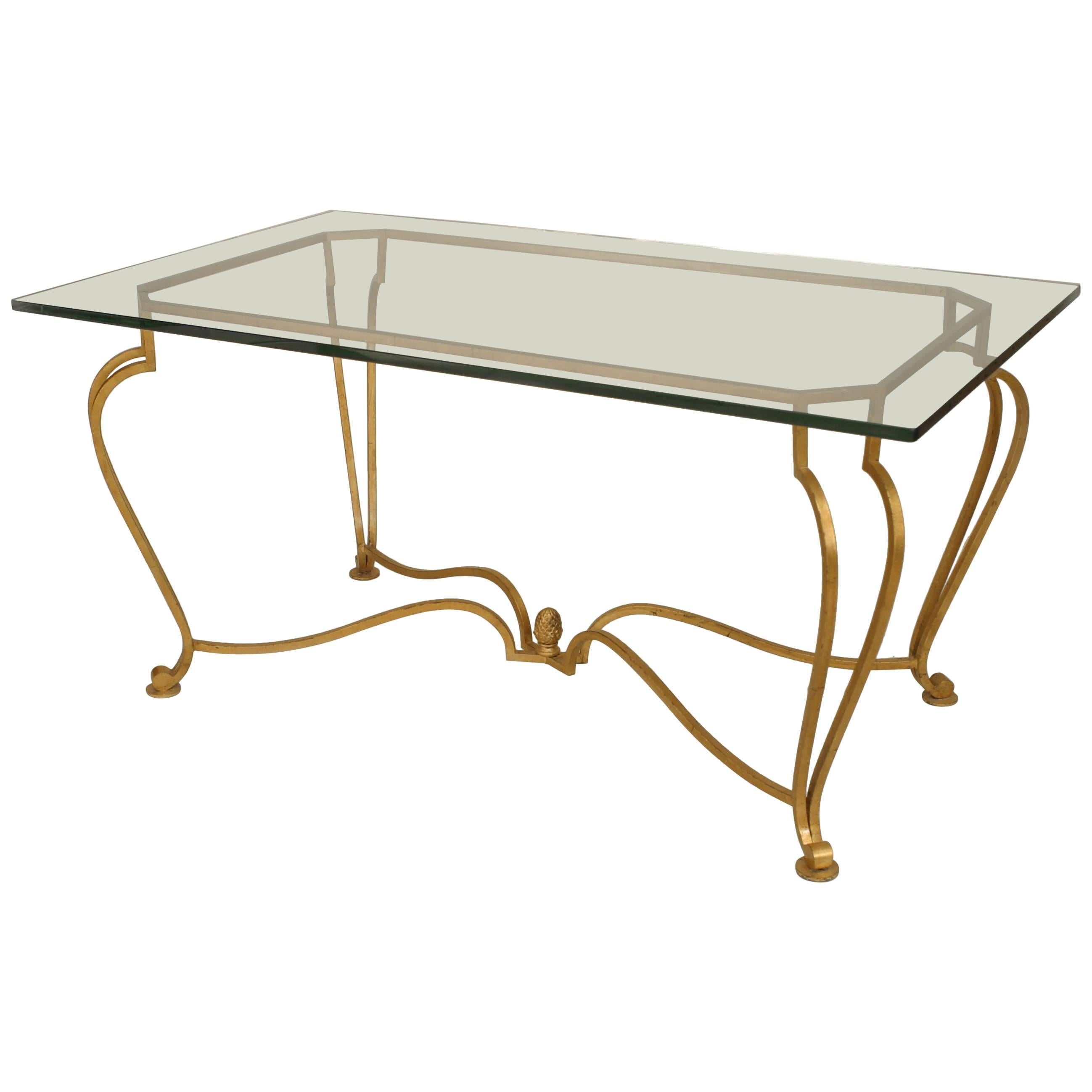 American Post-War Gilt Center Table with Glass Top For Sale