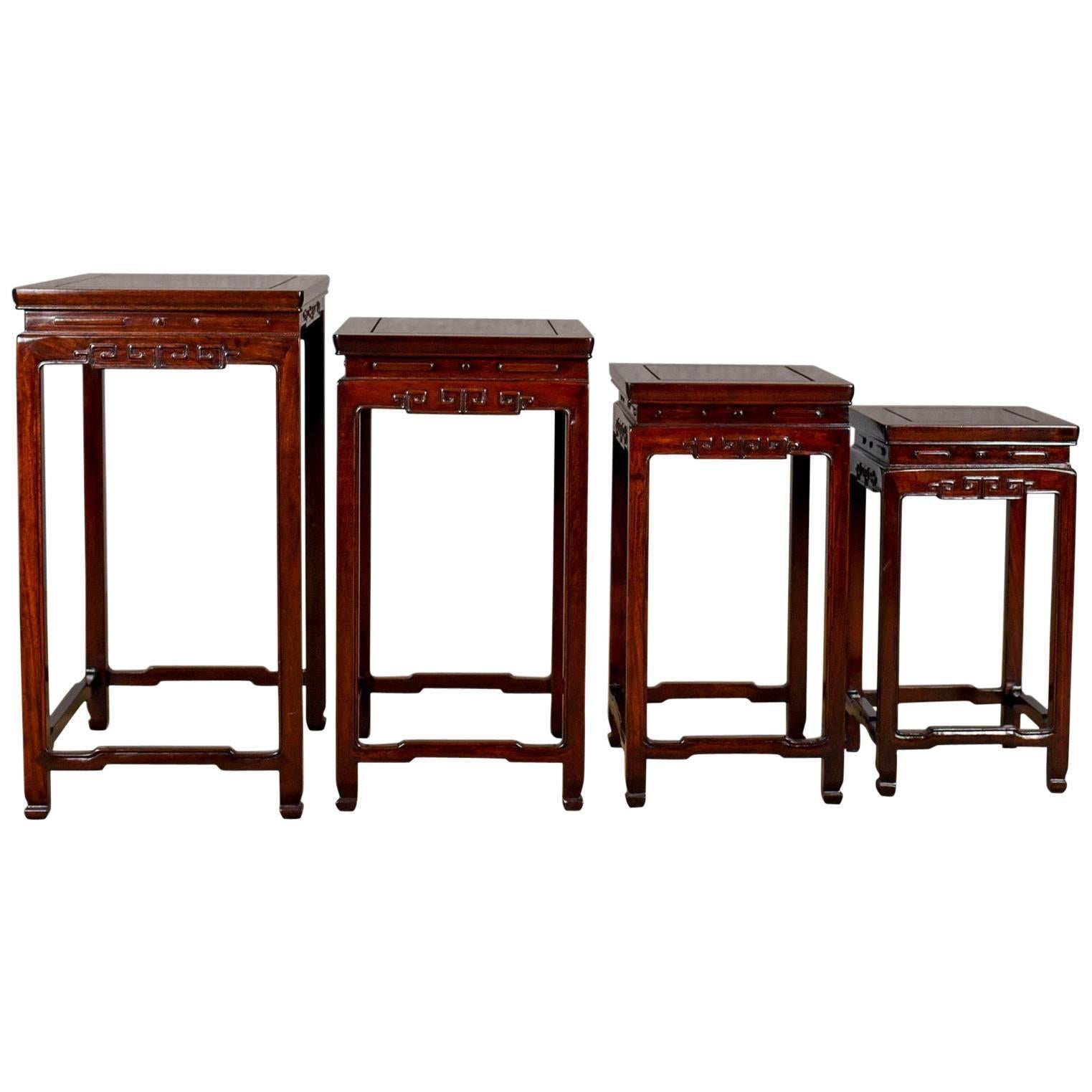 Nest of Tables, Oriental Influence, Chinese Rosewood, Side, Late 20th Century