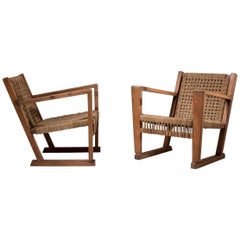 Pair of Pine and Reed Chairs