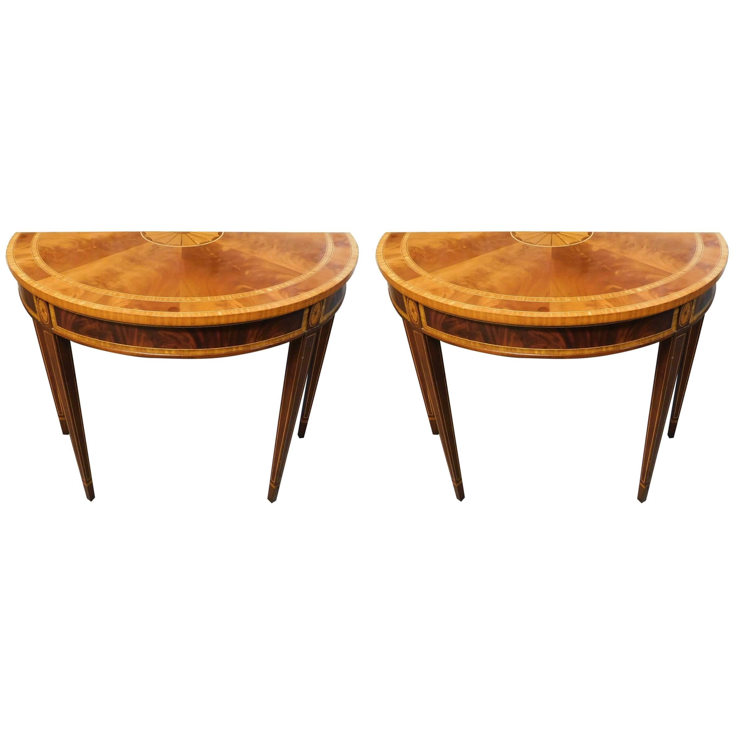 Pair of Councill Craftsman Half Moon Inlaid Tables