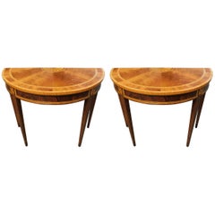 Pair of Councill Craftsman Half Moon Inlaid Tables