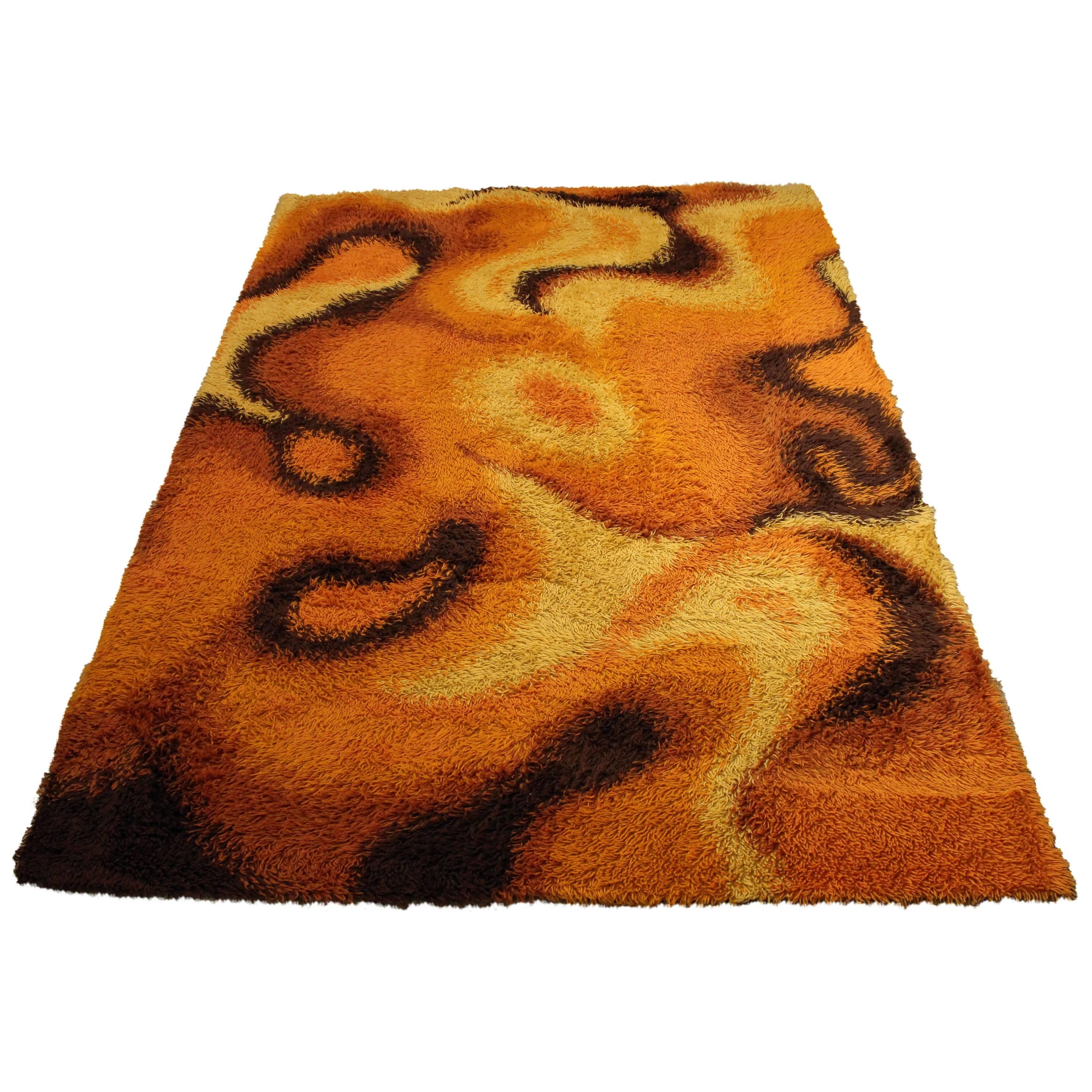 Mid-Century Modern Retro Orange Shag Rug