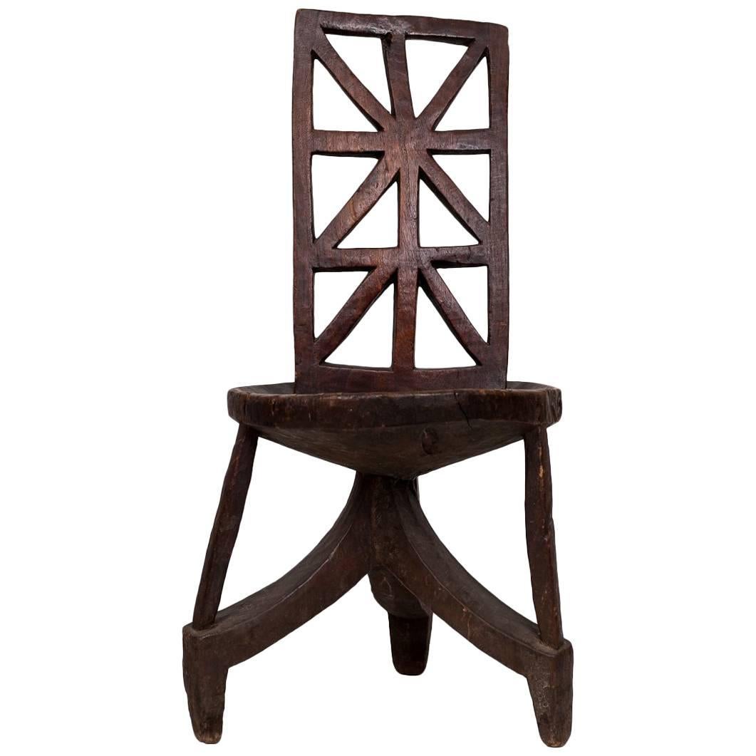 Antique Side Chair from Ethiopia with Lattice Back