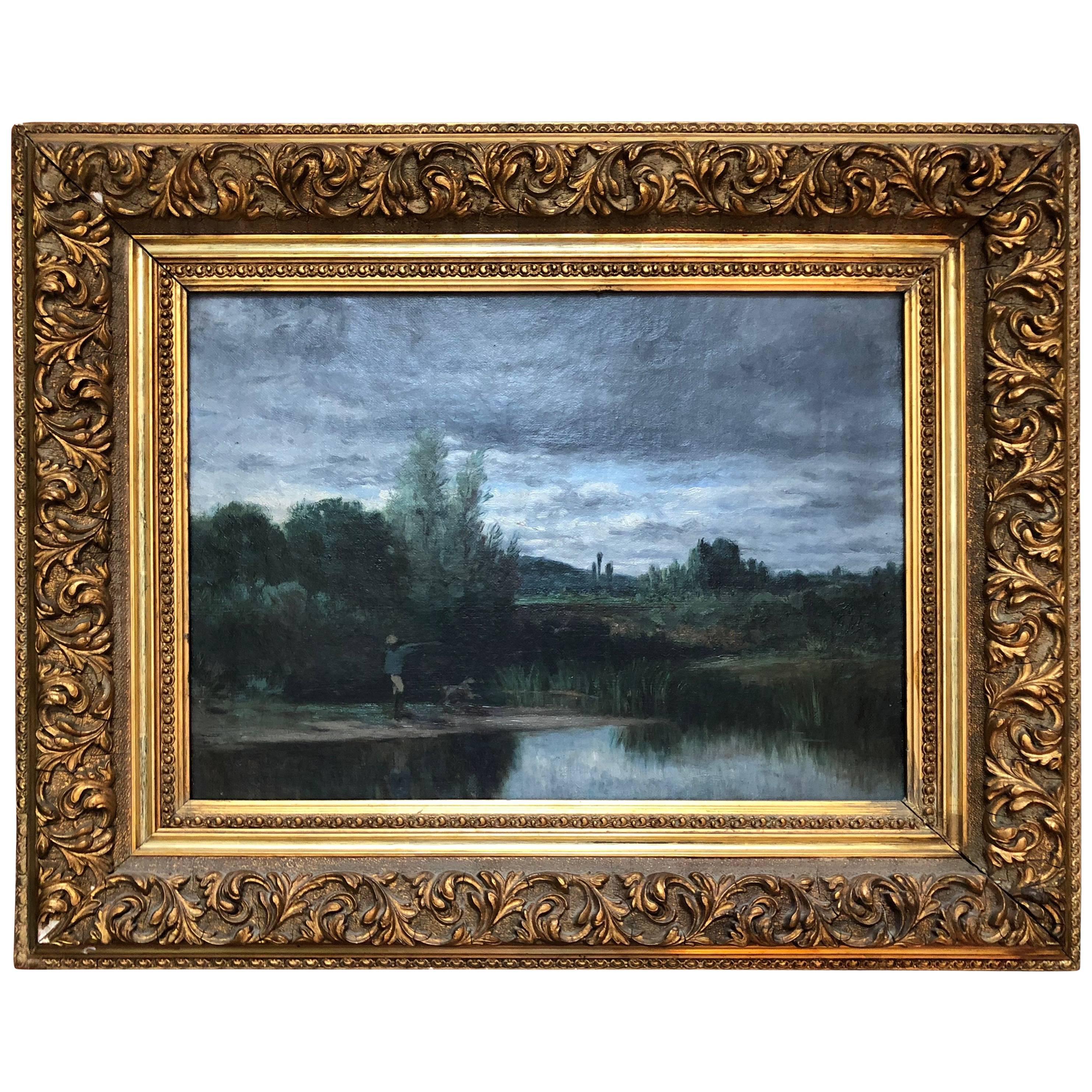 French Barbizon School Oil on Canvas For Sale