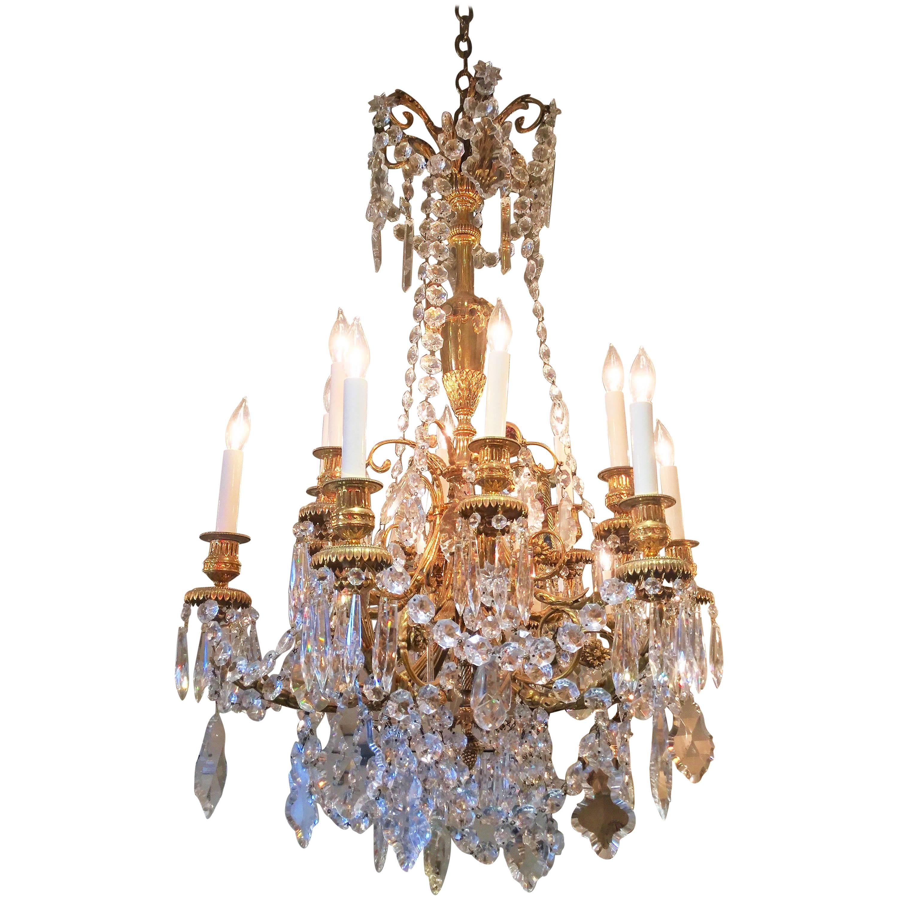 Antique French Bronze Doré and Baccarat Crystal Chandelier, circa 1890