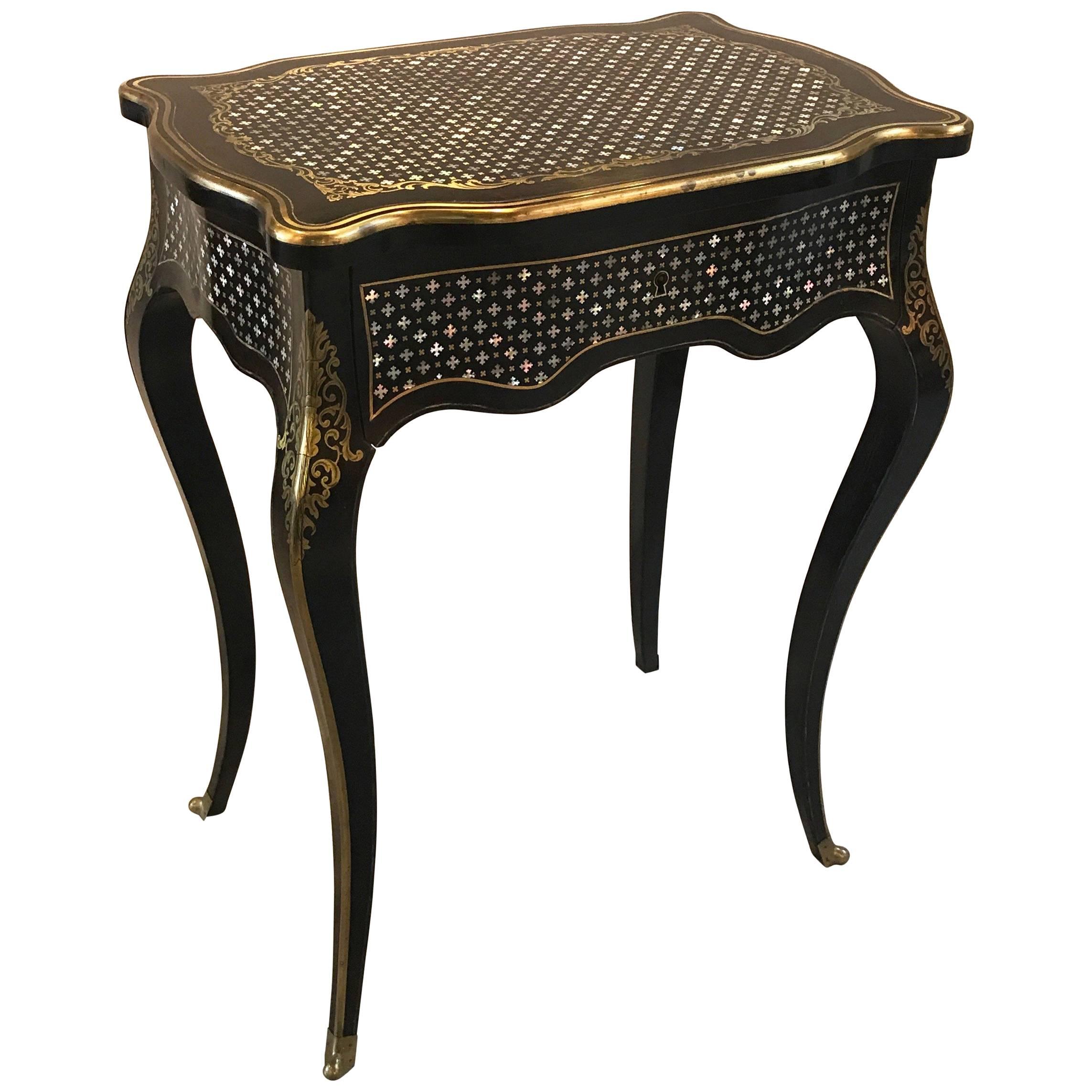 Antique French Napoleon III Inlaid Table Vanity