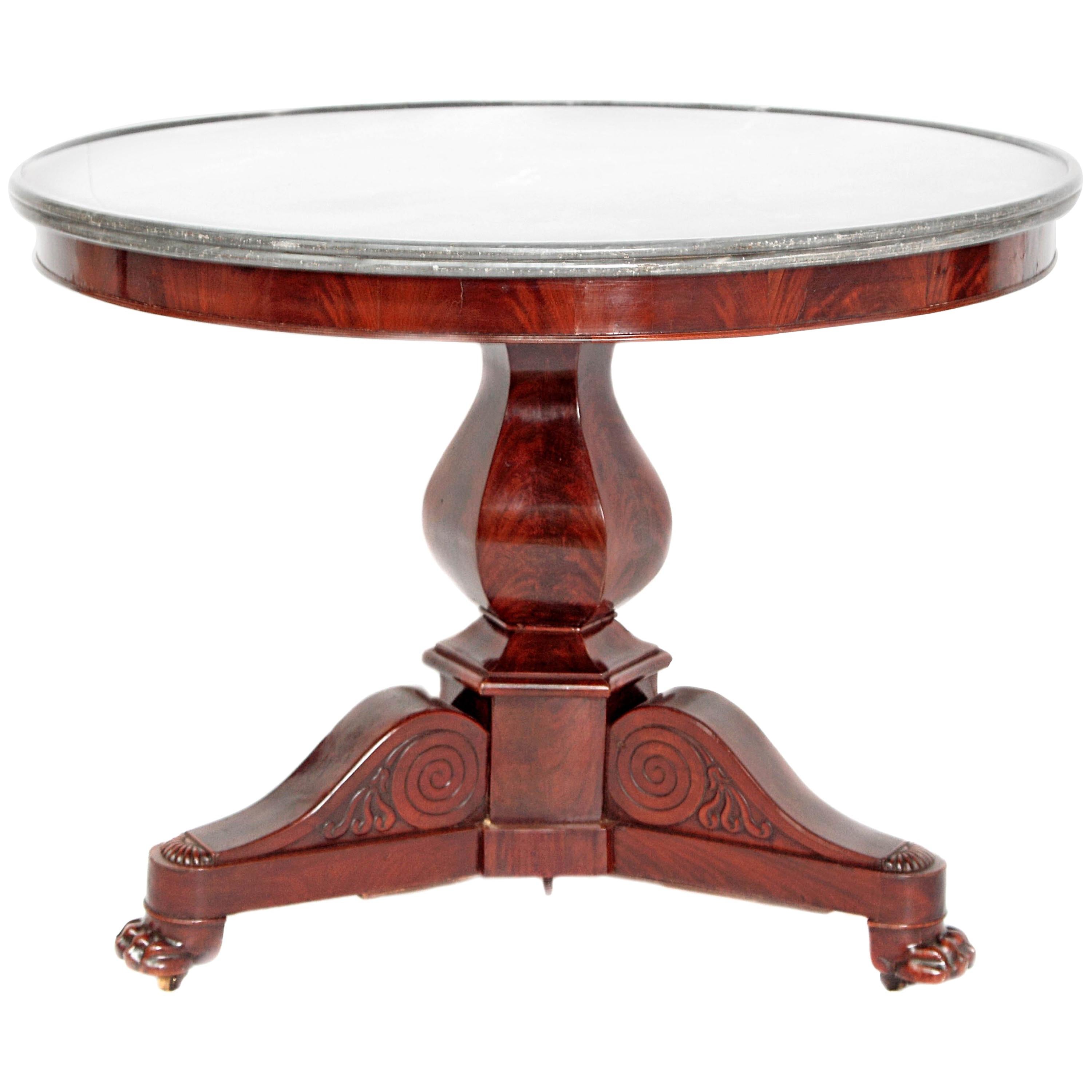 Mid-19th Century Charles X Walnut Center Table with Grey Marble Top