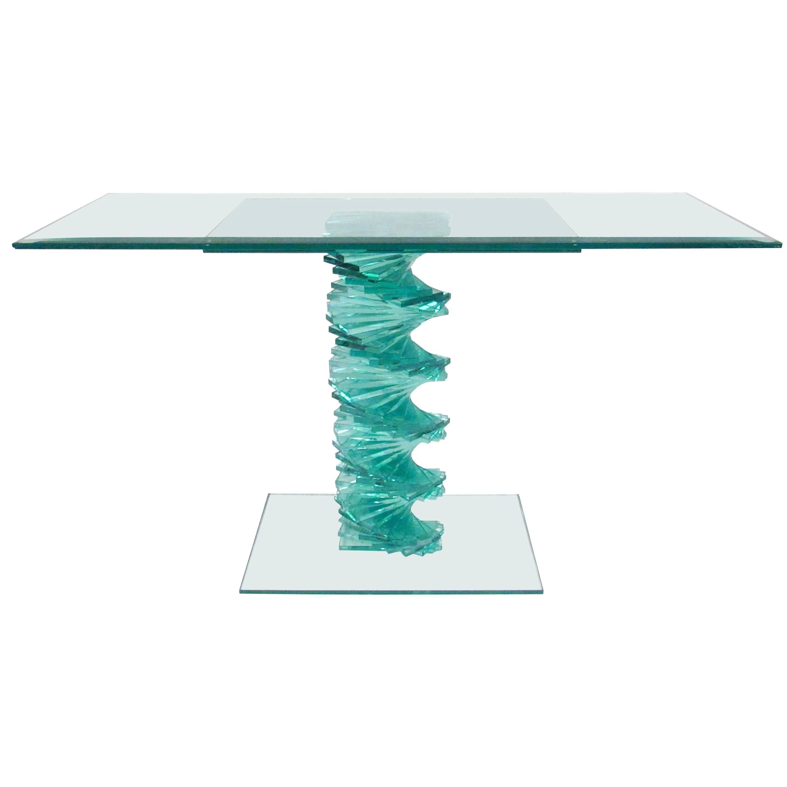 Modern Stacked Spiral Glass Console Table