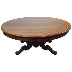 19th Century Italian Charles X Walnut Carved Inlay Round Table