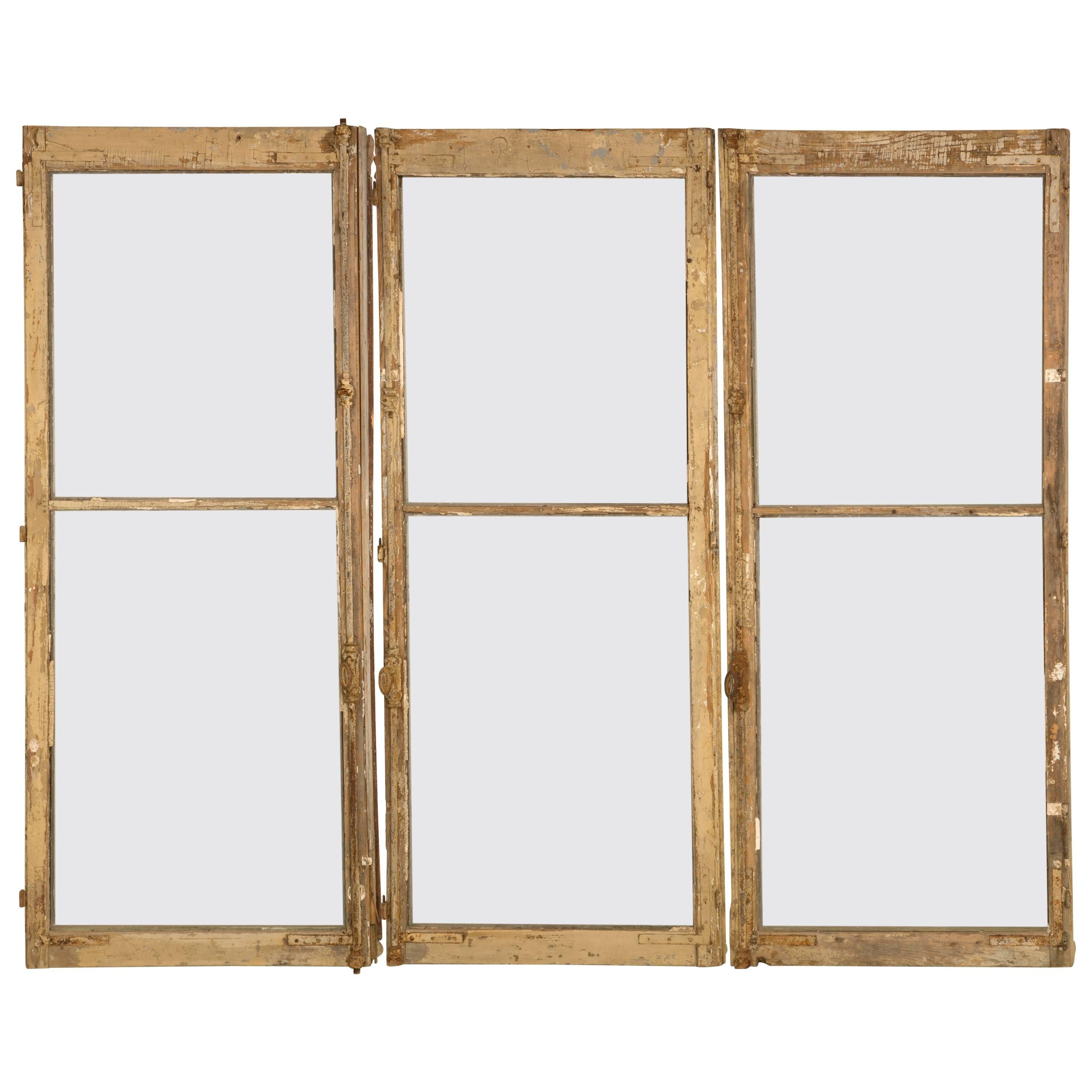 Antique French Windows in Their Original Paint and Hardware, Unrestored For Sale