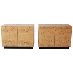 Milo Baughman for Thayer Coggin Burl Wood Nightstands, Pair