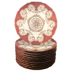 Set of 12 Gilt Encrusted Porcelain Service Dinner Plates