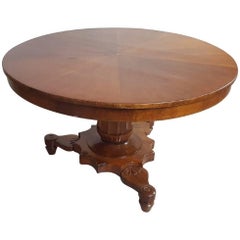 19th Century Italian Empire Walnut Carved Inlay Round Table