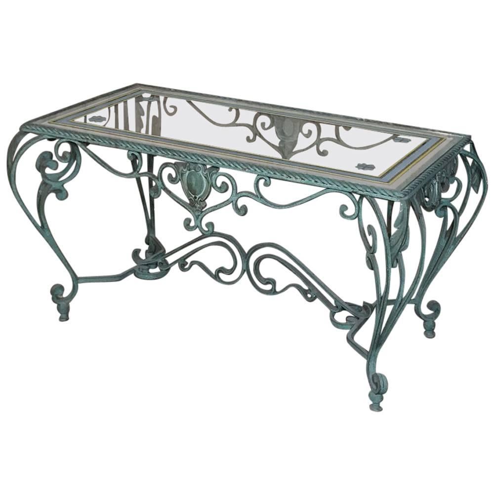 Antique Wrought Iron Glass Top Coffee Table