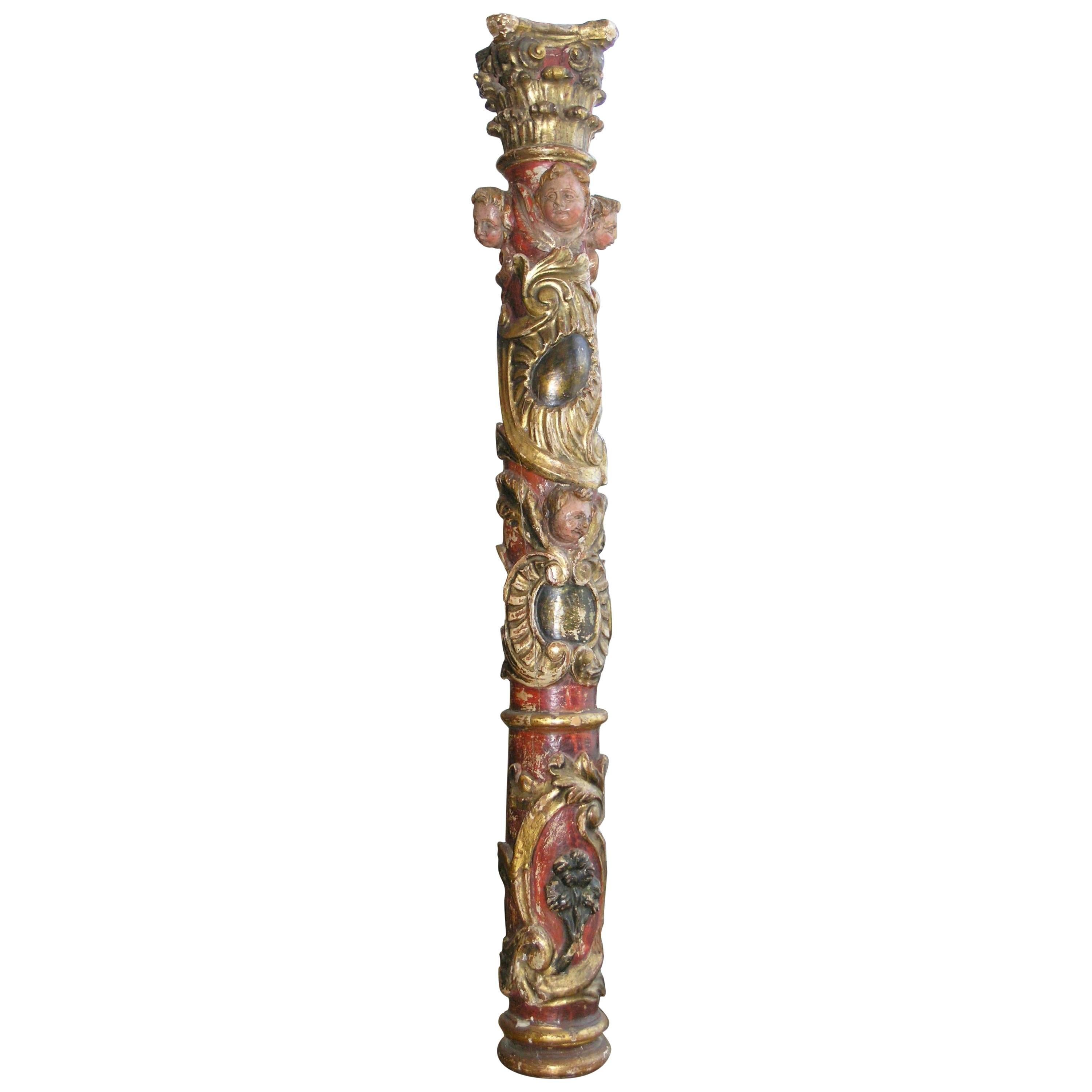 17th Century Italian Baroque Parcel-Gilt and Paint Column For Sale