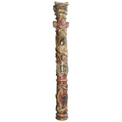 17th Century Italian Baroque Parcel-Gilt and Paint Column