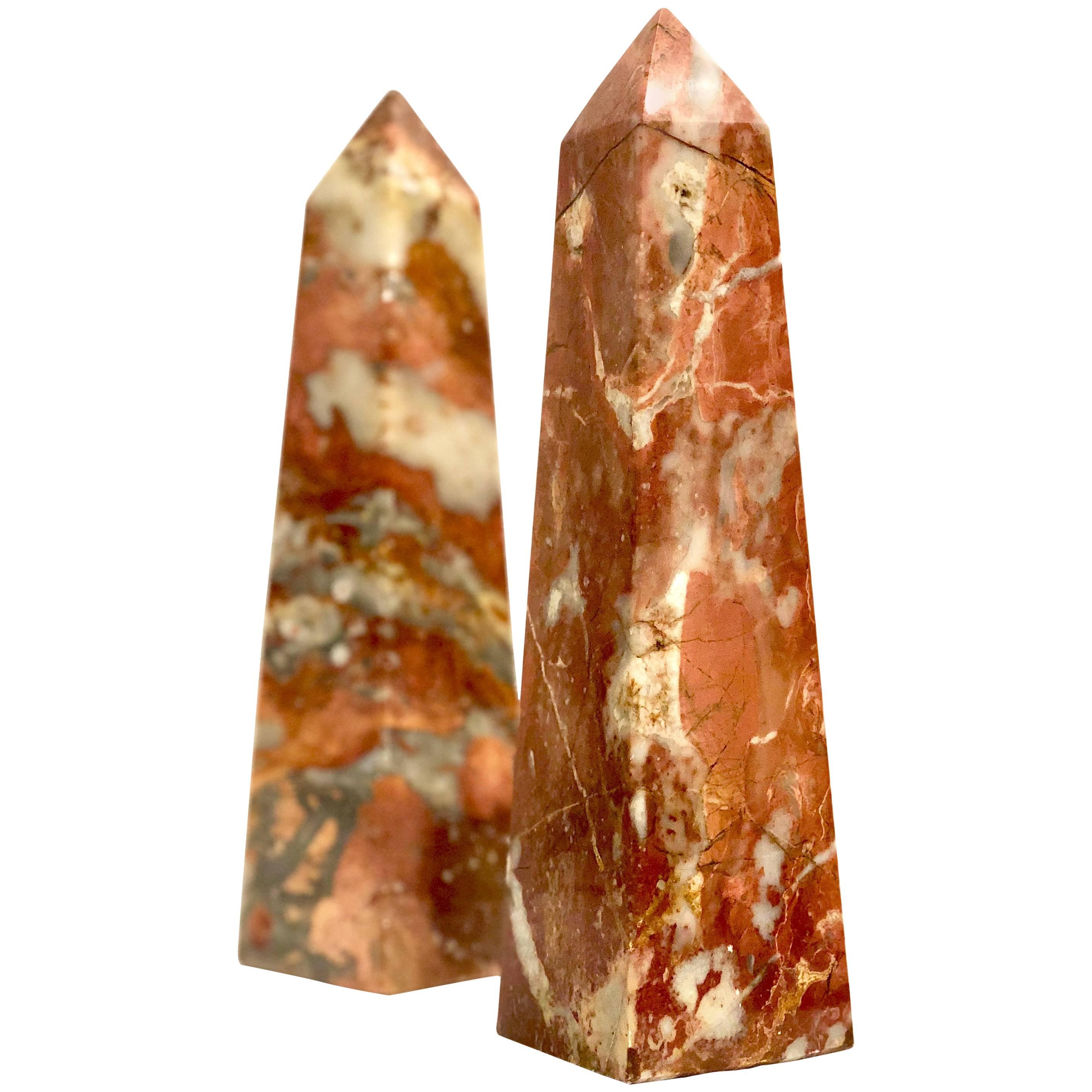 Pair of Solid Pink Marble Decorative Obelisques