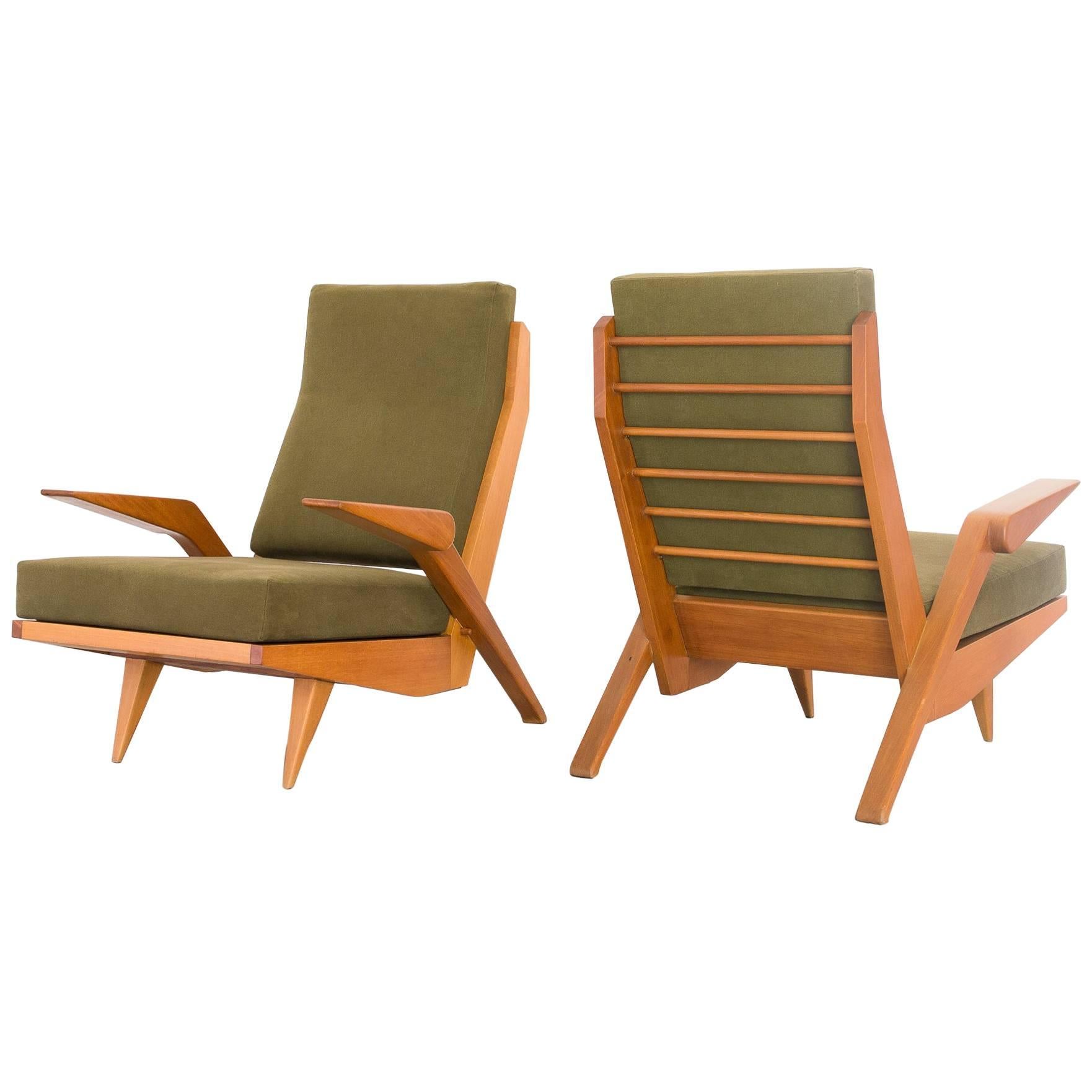 1950s Pair of Lounge Chairs in Pau Marfim Wood by Acácio Gil Borsoi, Brazil