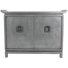 James Mont Signed Silver Painted Pagoda Bar Cabinet
