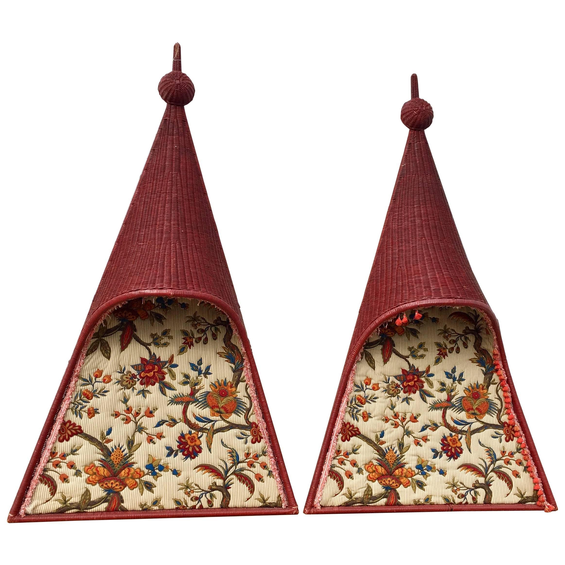 Pair of Whimsical Wicker Twin Headboards