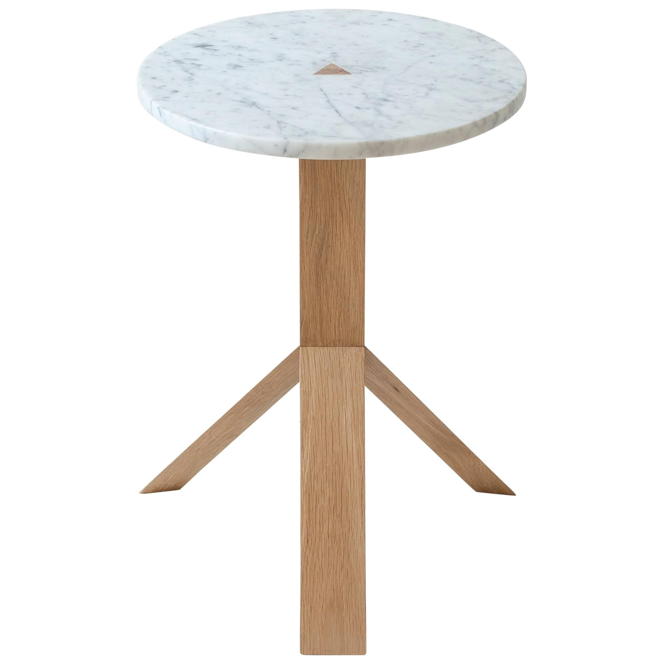 Contemporary Elevate Side Table in White Oak Wood and Stone by Fort Standard