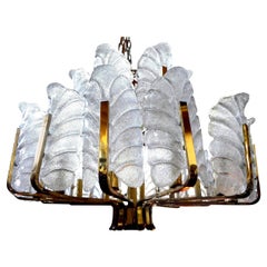 Large Glass and Brass Chandelier by Carl Fagerlund for Orrefors