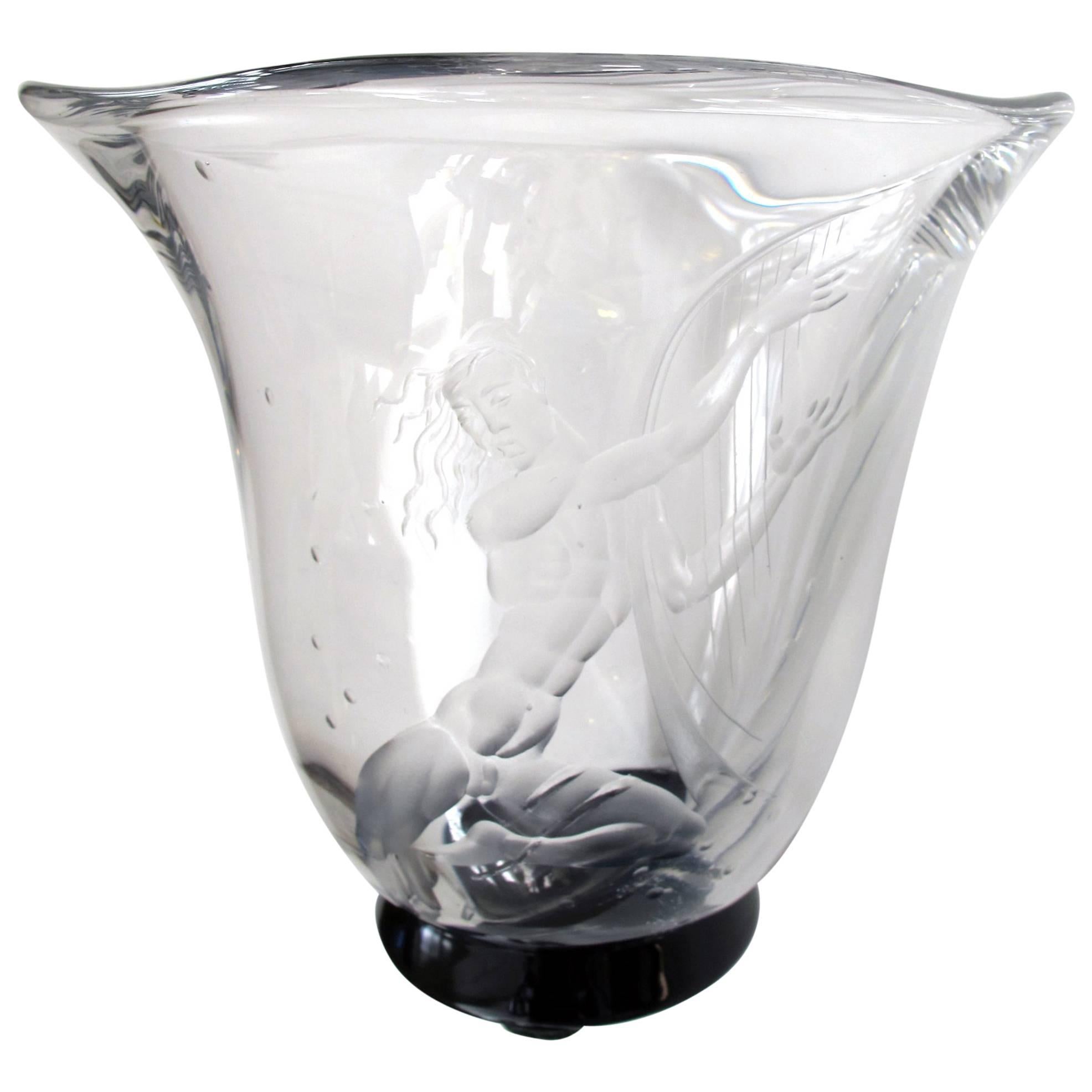 Good Quality Swedish Art Deco Etched Glass Vase by Simon Gate for Orrefors